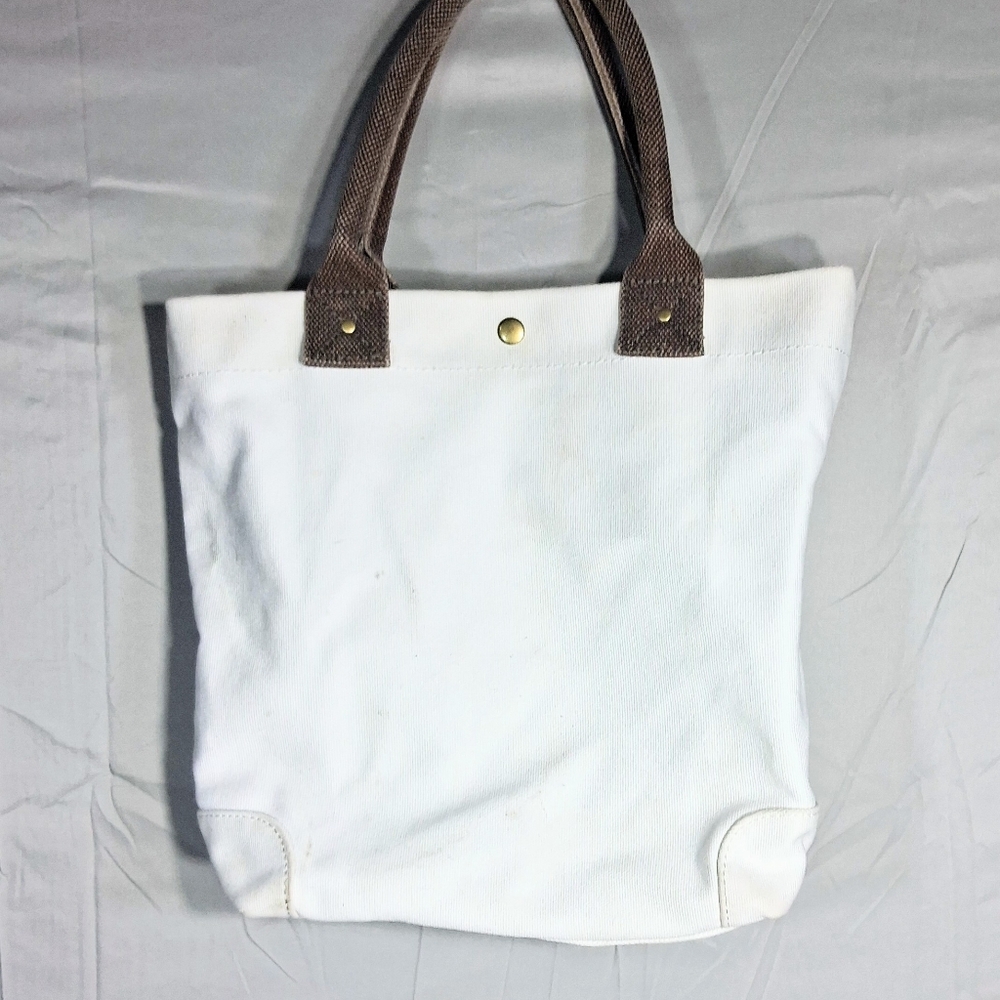 Old Navy White Sturdy Canvas Black Lined Tote Bag 14" High 14" Wide